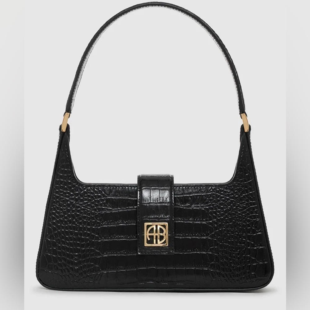 Anine Bing Lou black faux croc embossed bag NWT